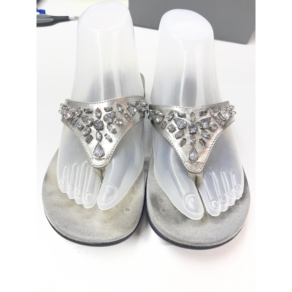 Vionic Orthaheel Silver Rhinestone Crystal Thong‎ Sandals Orthotic Womens 7.5 38